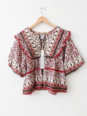 NWT Calypso St. Barth Floral Paisley Ruffle‎ Cotton Blouse Size XL